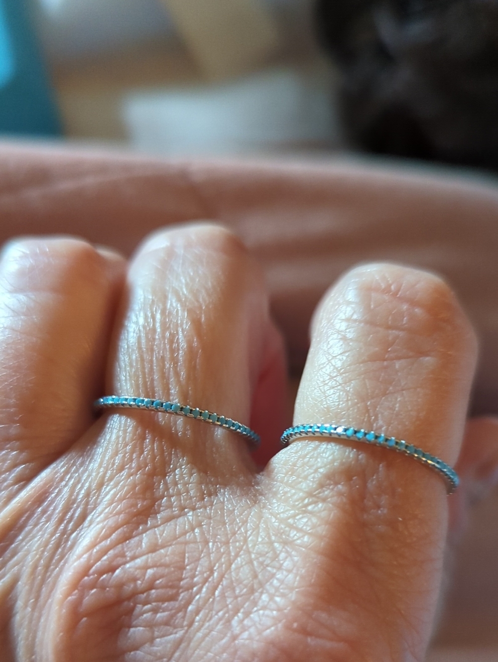 Delicate Turquoise Stackable Band Ring - Women's Jewelry - Picture 2 of 4